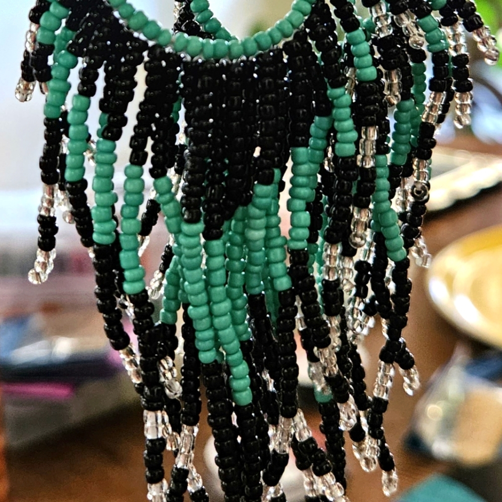 Teal - Black - Clear Fringe Earrings! - Picture 3 of 3